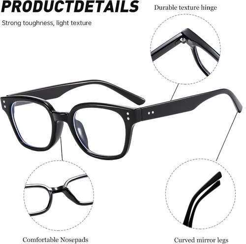 Vista 3 de LJCZKA Gafas cuadradas con bloqueo de luz azul para mujeres y hombres, lentes rectangulares retro de los años 90 para leer, enviar mensajes