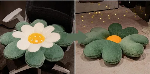 Vista 3 de Cojín de felpa con diseño de margaritas, cojín de flores, tapete lumbar para dormitorio, oficina, decoración del hogar y auto (17.7 pulgadas, verde)