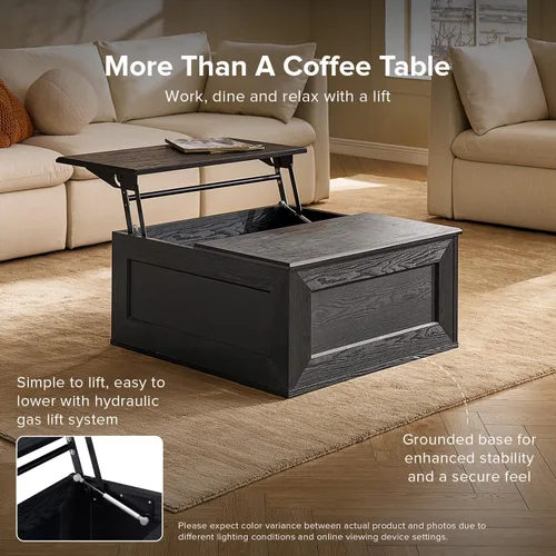 Vista 4 de Mopio Blake - Mesa de centro con tapa abatible y almacenamiento, mesa de centro cuadrada moderna de estilo rústico con parte superior fácil