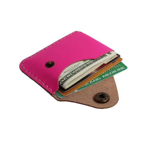 Vista 2 de Handmade Genuine Leather Simple Card Holder with Snap Button - Ultra - Thin and Stylishcard case (Rose red)
