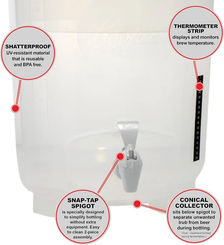 Vista 3 de Coopers DIY Beer Home Brewing - Kit de fabricación de cerveza artesanal de 6 galones con fermentador de cerveza patentado, hidrómetro de cerveza