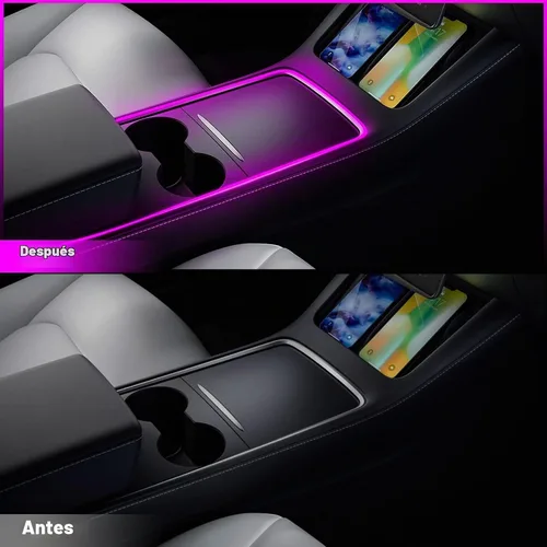 Vista 4 de Luces de interior para coche Tesla Model 3 Model Y, kits de luces RGB de neón con APP y control remoto, accesorios de iluminación ambiental Tesla