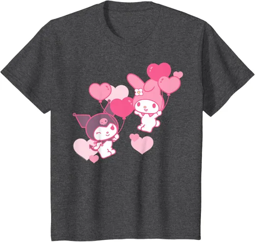 Vista 38 de Camiseta de My Melody y Kuromi con corazones del Día de San Valentín Negro