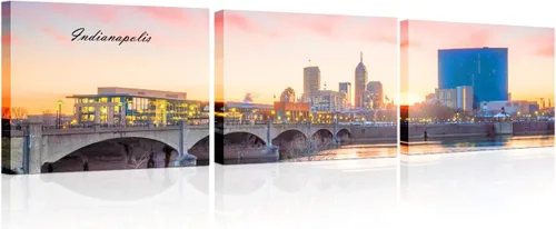 Vista 12 de TUMOVO 3 piezas de arte de pared en lienzo con diseño de horizonte de Atlanta, arte de pared panorámico de paisaje urbano en blanco y negro