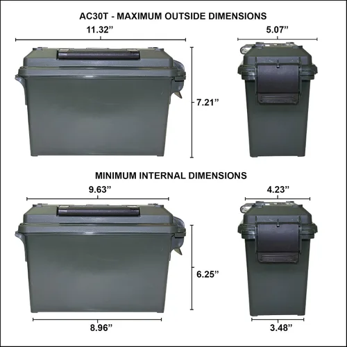 Vista 4 de MTM AC30T Ammo Storage Box, 30 Cal Ammo Can, Excellent Field Boxes, Water and Dust Resistant, Lockable Storage Box with Handle, Secures Hunting