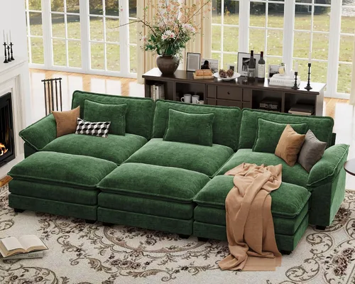 Vista 65 de Sofá modular de gran tamaño de 154 pulgadas, cómodo sofá en forma de U con 3 otomanas móviles, sofá moderno de felpilla de 7 plazas para sala