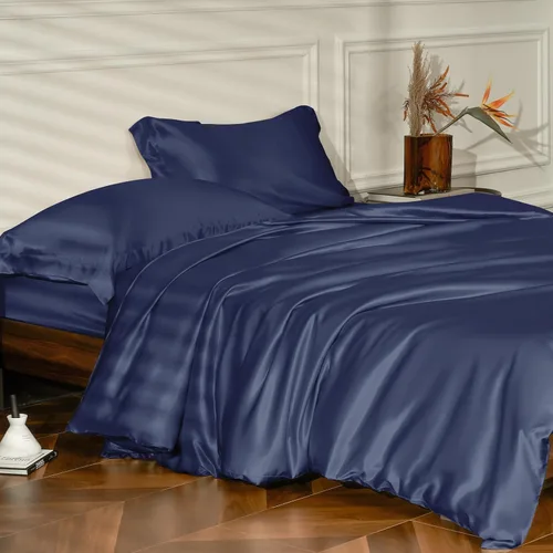 Vista 13 de THXSILK Juego de funda de edredón de seda de 25 momme, 4 piezas (1 funda de edredón + 1 sábana bajera + 2 fundas de almohada), juego de ropa de cama