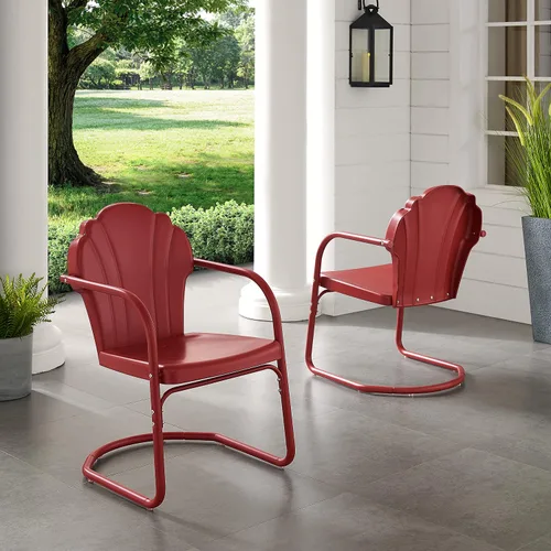 Vista 2 de Crosley Furniture Tulip - Juego de 2 sillas para exteriores, sillas de patio de metal retro para comedor, porche, terraza, balcón, satén rojo oscuro