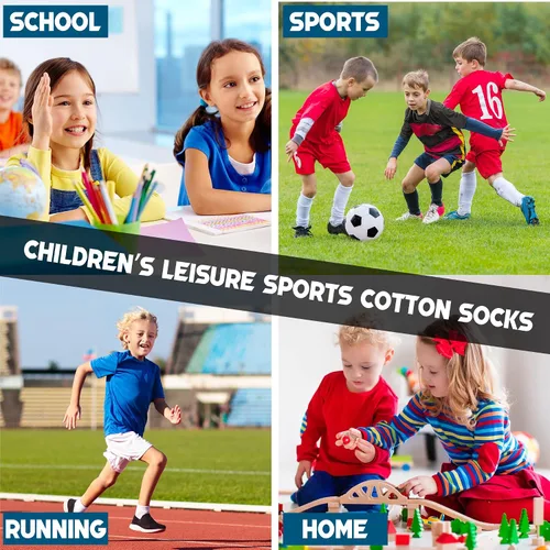 Vista 2 de Calcetines clásicos para niños de 10 pares, de algodón atlético para niños y niñas, básicos, para uniforme escolar, transpirables, casuales