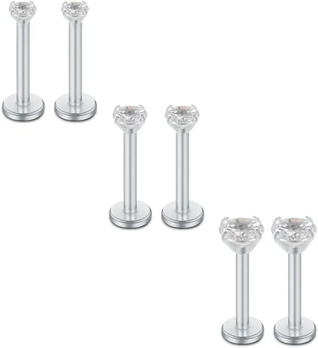 Vista 7 de SCERRING Anillos de labios de 16G con circonita cúbica transparente, Labret Monroe, anillo para labios, tragus, uñas, hélice, piercing de perno