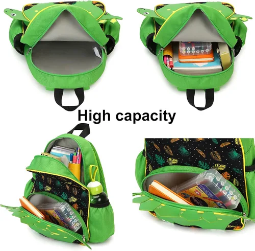 Vista 5 de CAMTOP Bonita mochila para niños pequeños pequeños en 3D con diseño de animales de dibujos animados para niñas y niños Verde Dinosaur Green