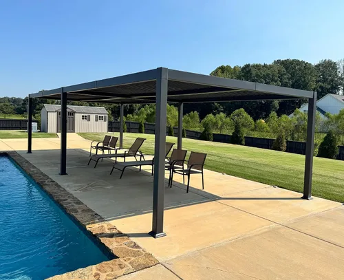 Vista 14 de Pérgola PURPLE LEAF con listones de 8 x 10 pies para exteriores con sistema de drenaje