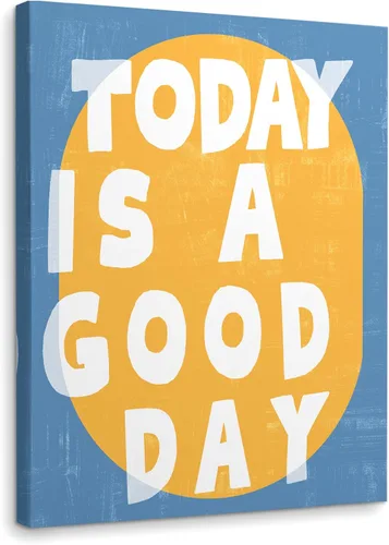 Vista 9 de Arte de Lienzo Inspiracional para Pared, Arte de Pared Femenino, Arte de Lienzo Enmarcado para Pared Azul Preppy Funky Today Is a Good Day de 14x11