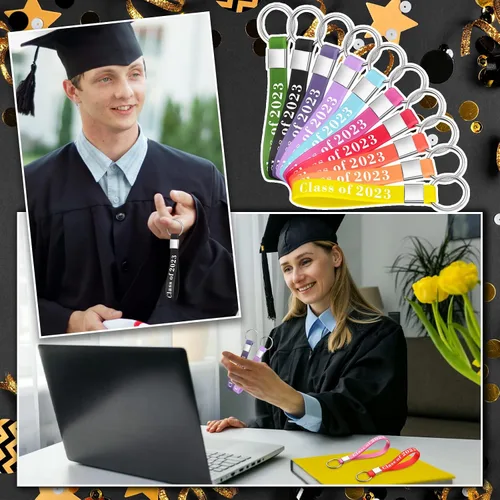 Vista 6 de Kisston 30 llaveros de graduación clase de 2023, llavero de goma de silicona, llavero de pulsera de clase 2023, colgante de sello de año 2023