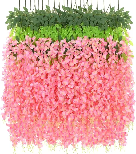 Vista 17 de BLEUM CADE 10 Piezas Flores Colgantes de Glicina Falsa Negra, 3.6 Pies/Pieza Guirnalda de Glicina Artificial, Flores Colgantes para Boda Fiesta