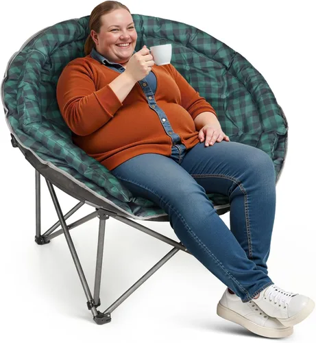 Vista 9 de Silla de Camping Plegable XXL de Tamaño Grande, Sillas de Campamento Redondas Super Cómodas y Acolchadas, Sillas de Césped Resistente