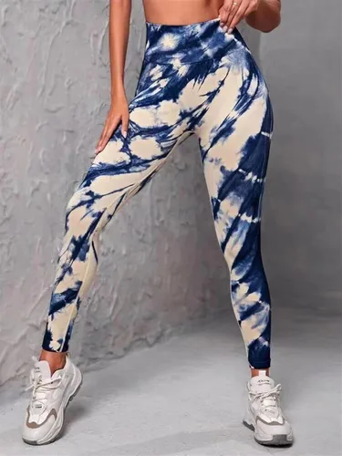 Vista 4 de Leggings sin costuras de teñido anudado para mujer, pantalones de gimnasio para entrenamiento, deportes, mallas de cintura alta para mujer