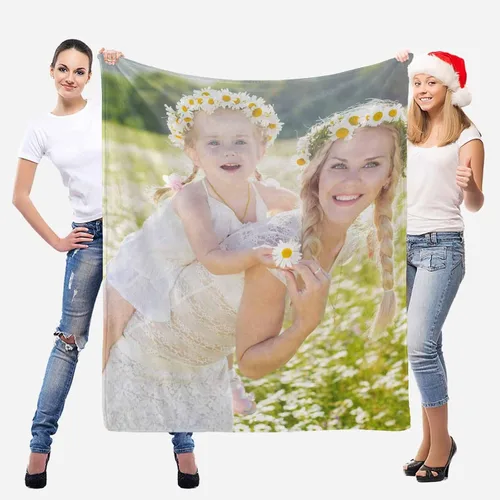 Vista 2 de InterestPrint Manta con foto, regalos personalizados para mamá, manta de collage de fotos personalizada para mamá de hija e hijo para cumpleaños