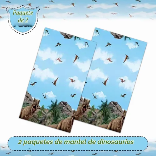 Vista 5 de 2 manteles de fiesta de dinosaurios de 54 x 108 pulgadas, desechables, de plástico, con estampado de dinosaurios, para niños, decoración