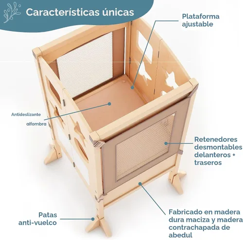 Vista 5 de Guidecraft Classic Kitchen Helper® - Torre para niños pequeños, color gris: plegable, altura ajustable, taburete de aprendizaje para niños