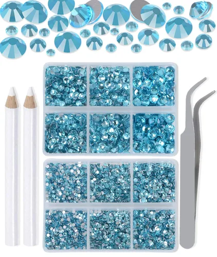 Vista 44 de LPBeads 6000 unidades de diamantes de imitación negros no termofijos, 6 tamaños, cristal redondo, con parte trasera plana, pinzas y bolígrafo