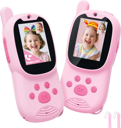 Vista 9 de Walkie Talkies de video para niños, paquete de 2 walkie talkies recargables para niños que pueden enviar mensajes, regalos de Navidad y cumpleaños