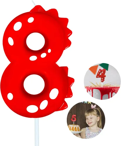 Vista 8 de Velas de cumpleaños con número (0 velas rojas) con forma de dinosaurio, velas de pastel de feliz cumpleaños para decoración de fiesta de cumpleaños