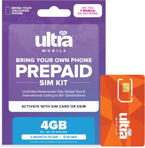 Vista 5 de $19/mes. Plan telefónico prepago Ultra Mobile con llamadas ilimitadas, texto y 3 GB de 5G • Datos 4G LTE (kit de tarjeta SIM)