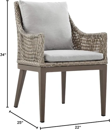 Vista 12 de Armen Living Silvana - Silla de comedor de mimbre y aluminio para exteriores con cojines beige - Juego de 2