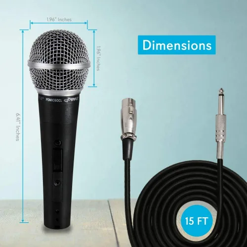 Vista 3 de Pyle Micrófono vocal dinámico profesional, bobina móvil, cardioide dinámico unidireccional de mano con soporte de micrófono, soporte universal