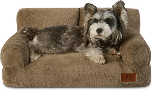 Vista 30 de Hollypet Cama de Felpa Esponjosa para Perros y Gatos, Sofá Cama Suave y Calmante para Gatos y Perros Pequeños y Medianos, Beige