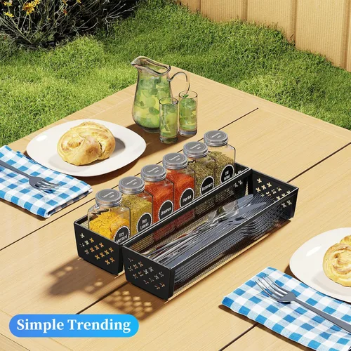 Vista 4 de Simple Trending Organizador de cajón de cubiertos, paquete de 8 organizadores de utensilios para cajones de cocina, almacenamiento de metal