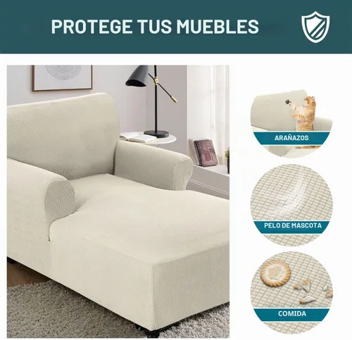 Vista 5 de FantasDecor Funda Elástica para Chaise Lounge Funda de Silla con Patrón de Celosía con Reposabrazos para Sala de Estar Dormitorio Doble Brazo Tela