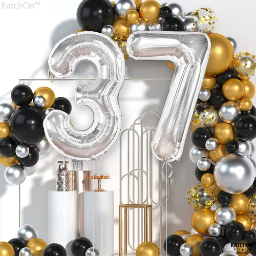 Vista 6 de KatchOn, Globo plateado de 40 pulgadas, decoraciones de cumpleaños para hombres y mujeres