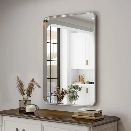 Vista 30 de Espejo de baño negro de 30"x22" - Espejo moderno para pared con esquinas redondeadas, espejos de baño para tocador, espejo enmarcado de aleación