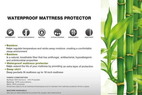 Vista 5 de Home Sweet Home - Protector de colchón impermeable de viscosa hipoalergénica hecha de bambú, protector de colchón ajustable profundo y transpirable