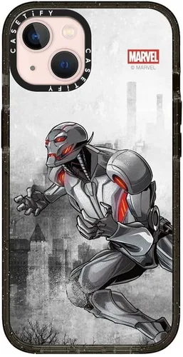 Vista 88 de CASETiFY Impact - Funda para iPhone 13 Mini [Marvel Colab / protección contra caídas de 8.2 pies/Magsafe] - Capitán América VS - Negro transparente