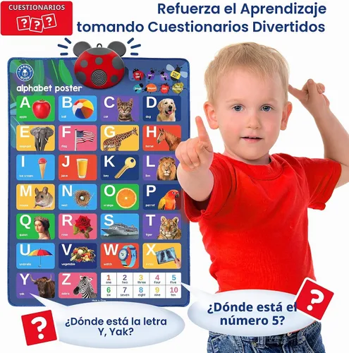 Vista 4 de LEARNING BUGS Póster interactivo de ABC y 123s Talking y gráfico musical de pared, juguete educativo para niños pequeños