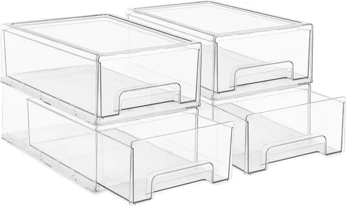 Vista 8 de Sorbus - Cajones de almacenamiento transparentes medianos (2 unidades) – Cajones organizadores apilables para refrigerador, despensa, cocina