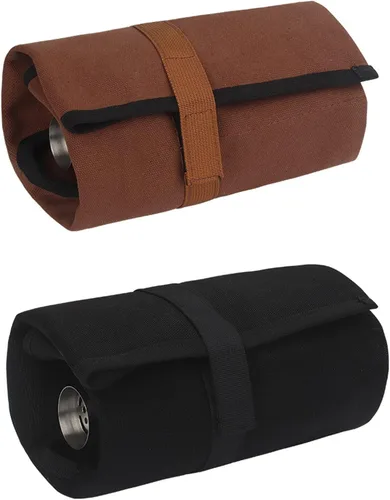 Vista 7 de Kit de viaje de barman de lona, correa de rollo profesional para camarero, juego de cóctel, herramientas de bar, bolsa de transporte (negro)