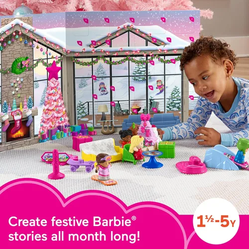 Vista 2 de Fisher-Price Little People Barbie Calendario de Adviento y juego para niños pequeños, 24 figuras de Navidad y piezas de juego (exclusivo de Amazon)