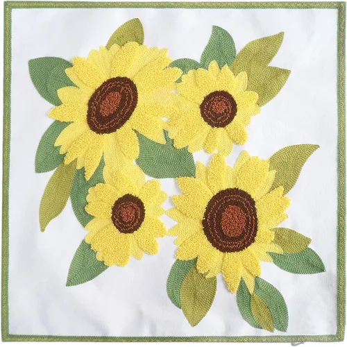 Vista 2 de Fundas de almohada bordadas, 4 girasoles de 18 x 18 pulgadas, diseño floral, 100% algodón, decoración del hogar, flores amarillas, 17.7 x 17.7 in, 1