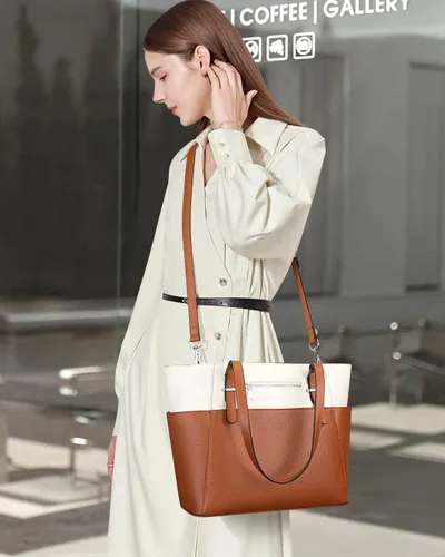 Vista 9 de Over Earth Women Leather Handbags Genuine Leather Tote Shoulder Bag with Multi Pockets