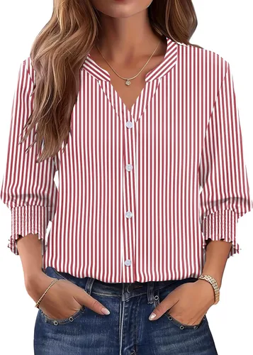 Vista 11 de LOMON Camisas con botones para mujer, manga 3/4, blusas casuales de negocios, blusas de verano 2026