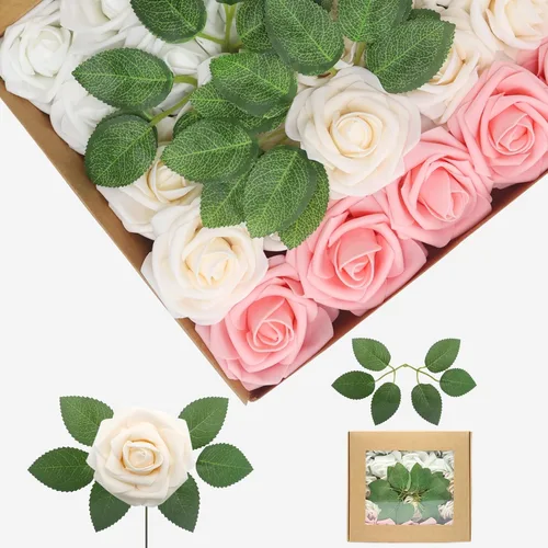 Vista 19 de Flores artificiales, rosas falsas de espuma de aspecto real, combo de flores artificiales de boda para ramos de boda, centros de mesa, arreglos