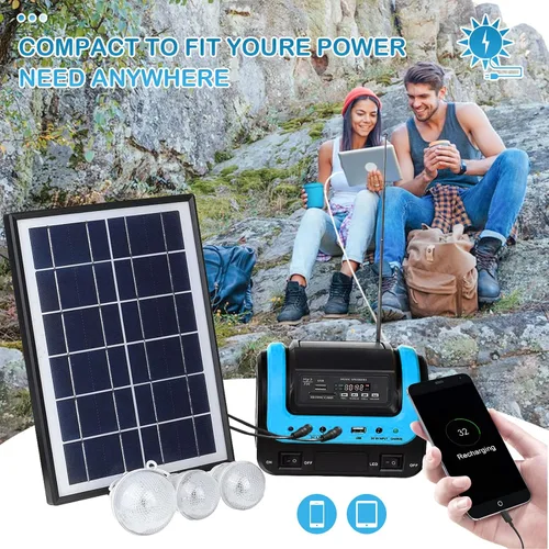 Vista 3 de Generador solar, estación de energía portátil con panel, fuente de banco de energía portátil con linterna, generador de emergencia alimentado por