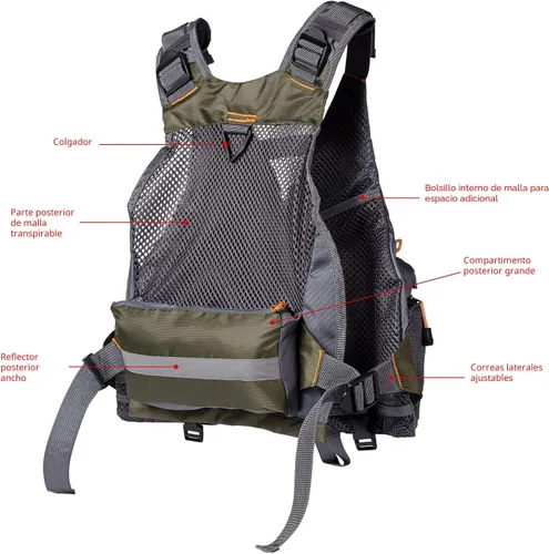 Vista 4 de Bassdash - Chaleco de pesca con mosca de múltiples bolsillos, tamaño ajustable, regalo para hombres y mujeres