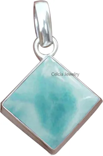Vista 5 de Colgante de plata de ley 925 maciza para hombres y mujeres, auténtico ónix negro plano, cuadrado, colgante único hecho a mano para ella y él