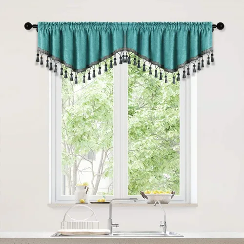 Vista 31 de ELKCA Cortinas de doble cara de felpilla para ventana de cocina, 52x18, bolsillo para barra, cenefa color beige para sala de estar, paquete de 1