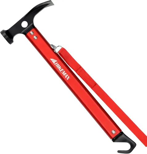 Vista 7 de Martillo ligero para acampar al aire libre, martillo de aluminio para tienda de campaña con removedor de estacas de tienda, 13 onzas Naranja